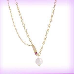 Freshwater Pearl Double Overlap Chain Necklace 18K Gold Plated